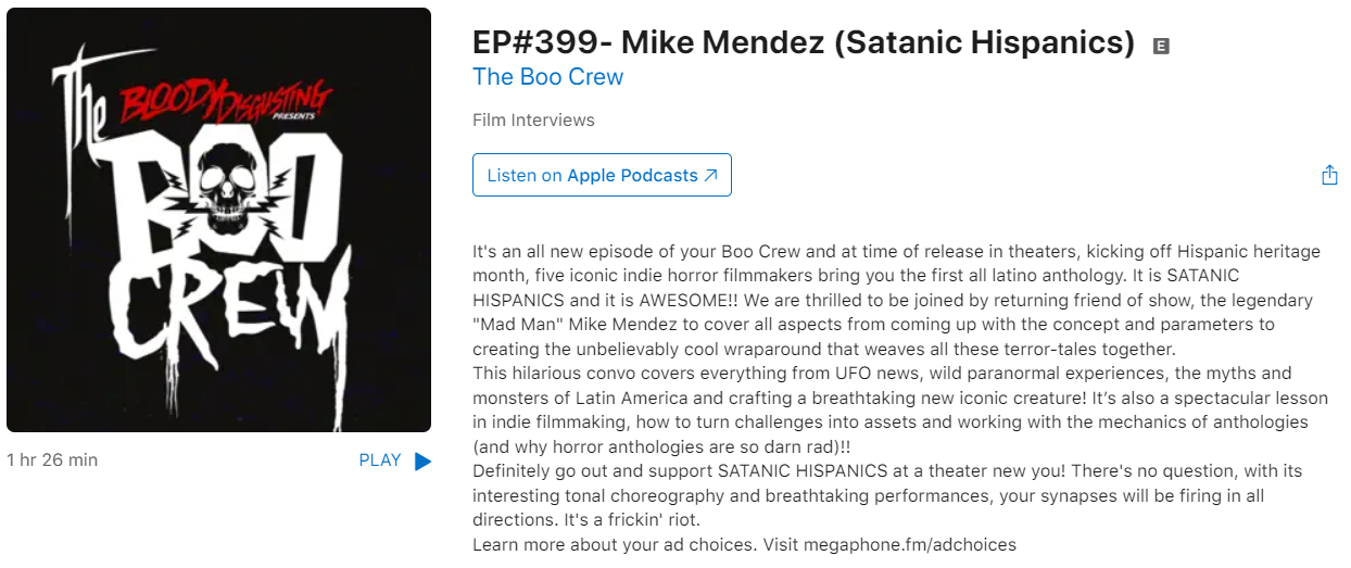 EP#399- Mike Mendez (Satanic Hispanics)  The Boo Crew